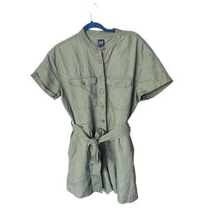 GAP Army Green Linen-Cotton  Loose Fit Romper Size Petite M